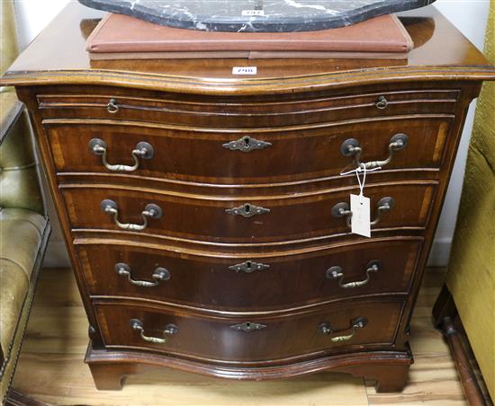 A serpentine mahogany fronted chest, W.72cm